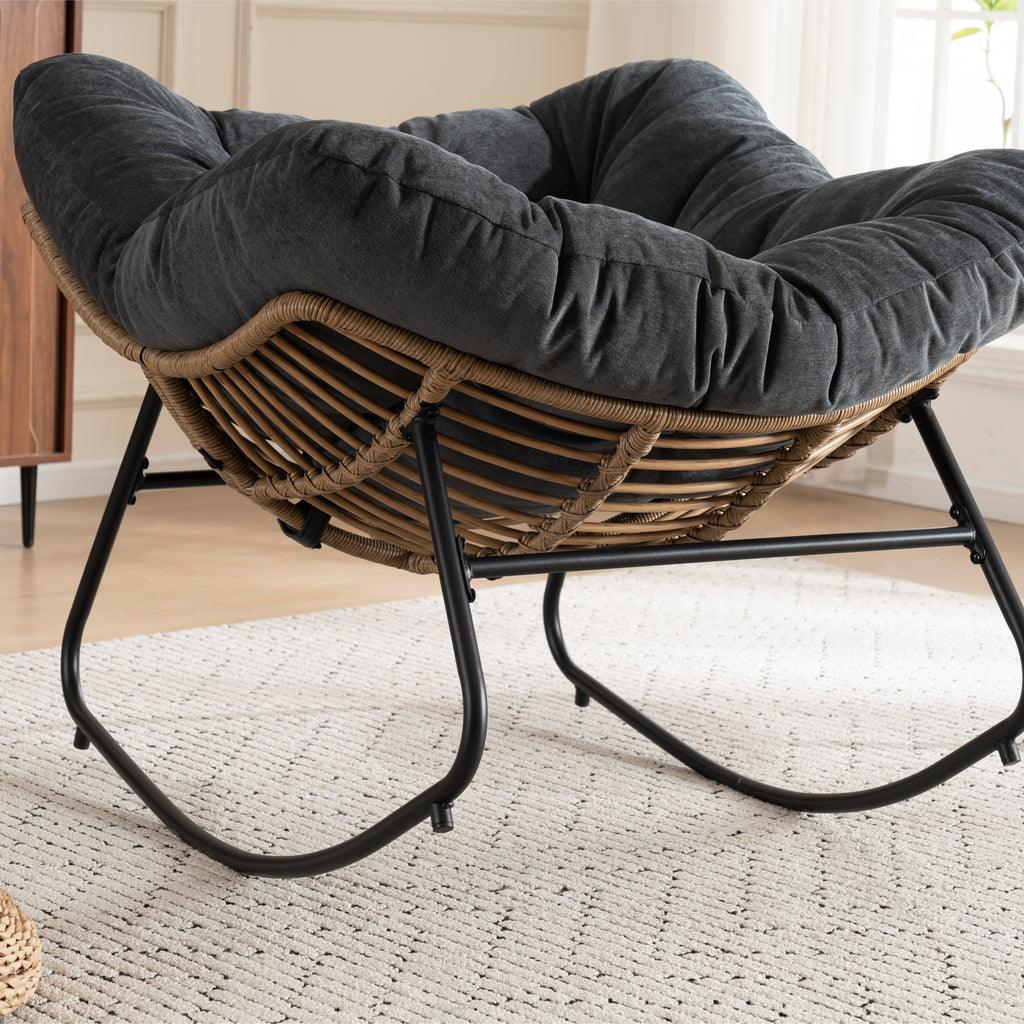 Black Oversized Rattan Rocking Chair with Cushion — detail 3