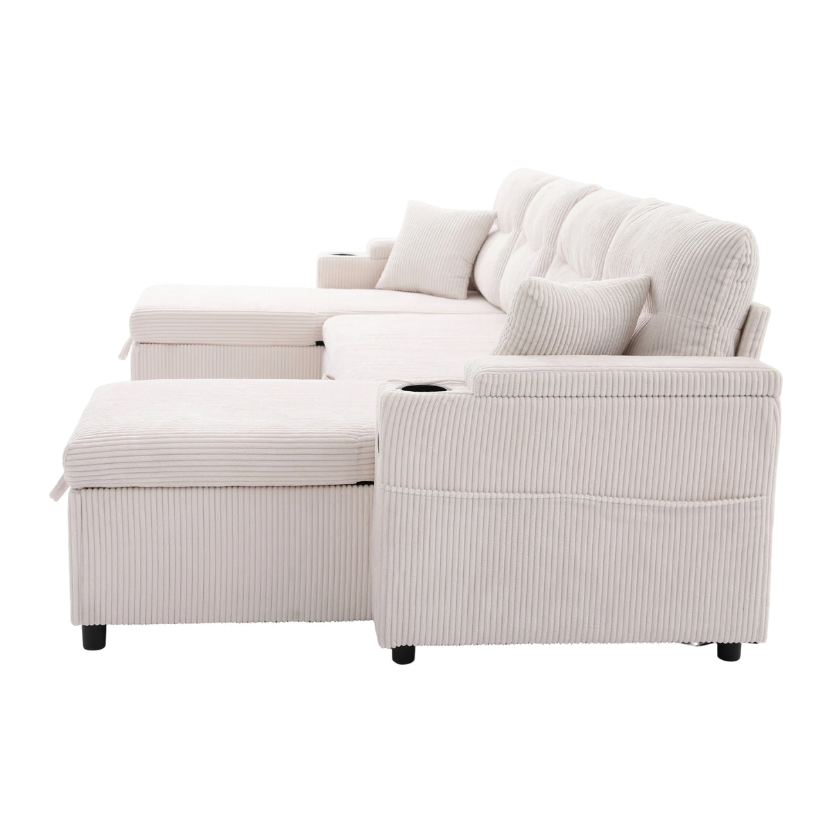 Beige Oversized Chenille Chaise Lounge with Pillows — detail 17
