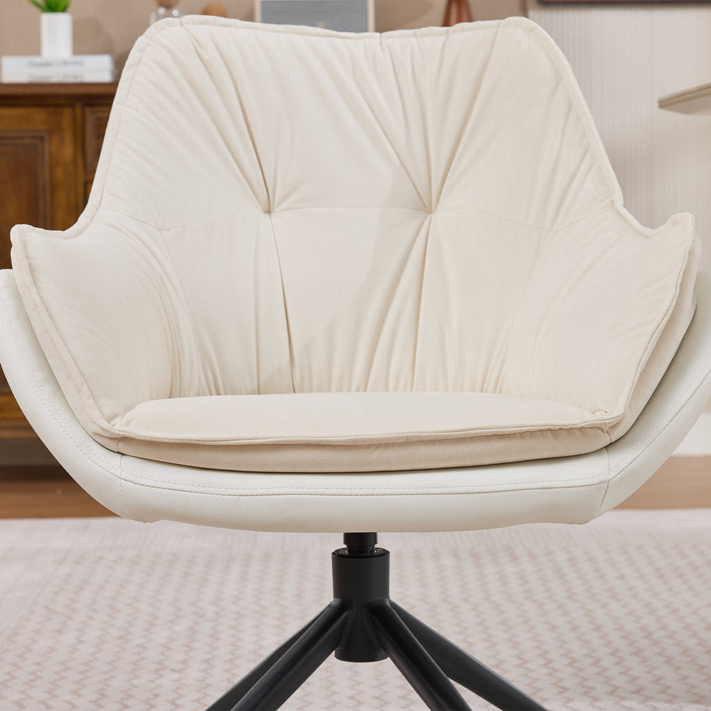 White Faux Leather Swivel Accent Chair with Auto-Return — detail 3