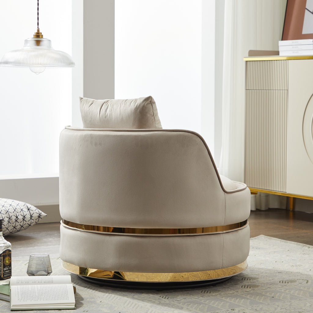 Taupe Velvet 360° Swivel Barrel Chair — detail 7