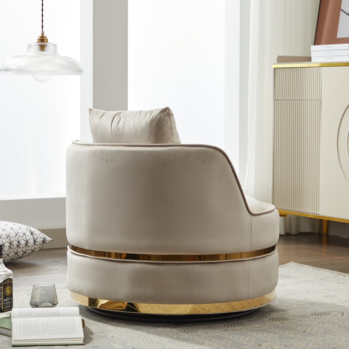 Taupe Velvet 360° Swivel Barrel Chair — detail 7