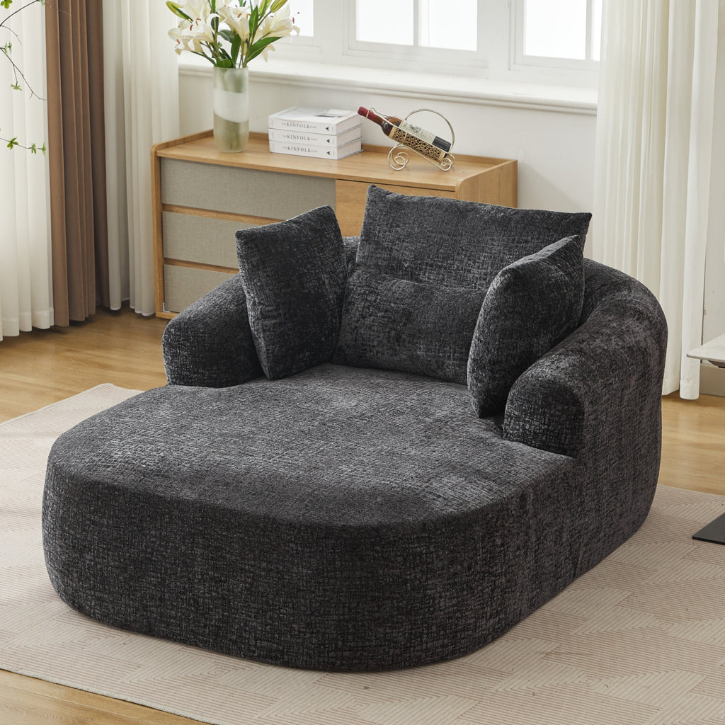 Black Oversized Chenille Chaise Lounge with Pillows — detail 3