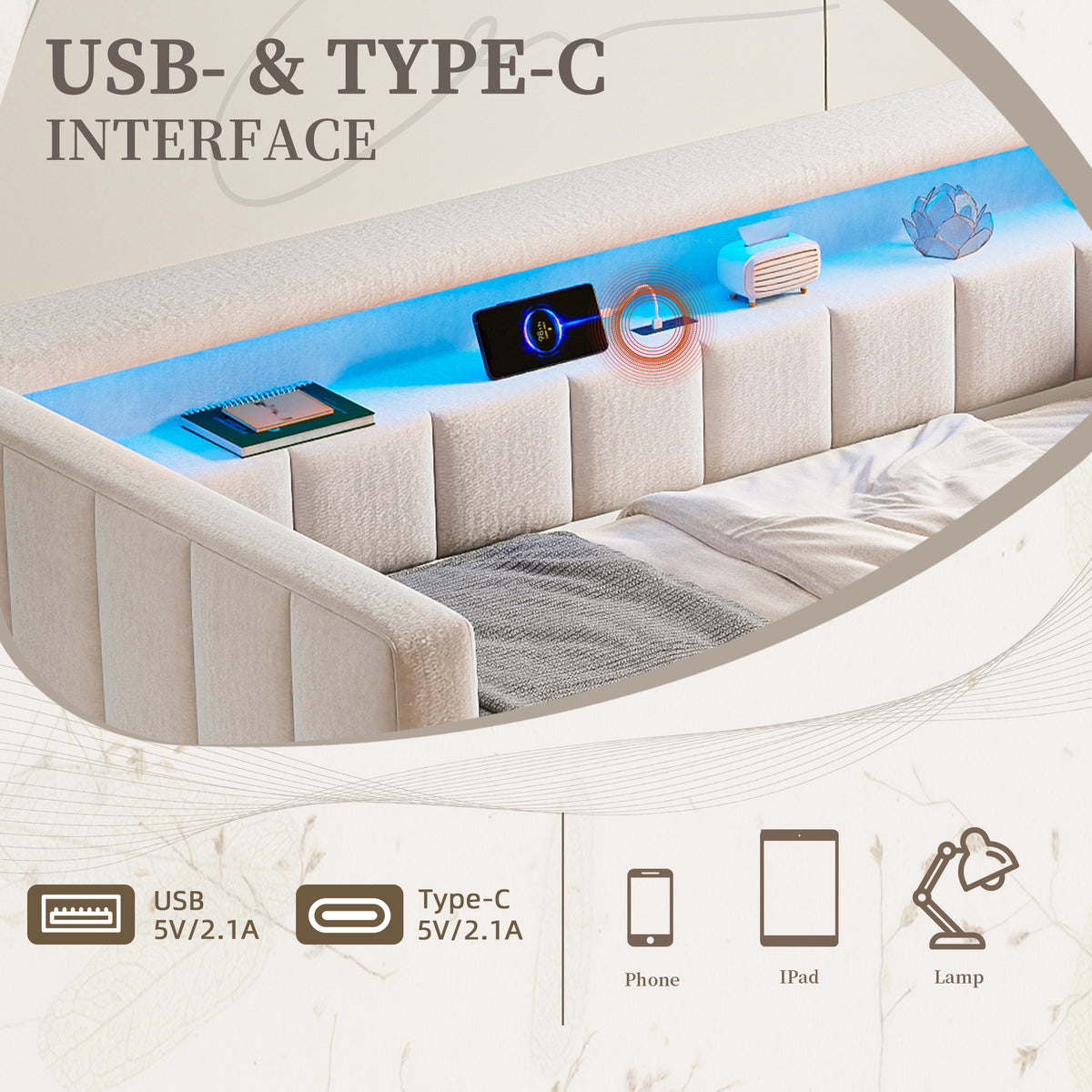 Beige Velvet Sofa Bed — detail 8