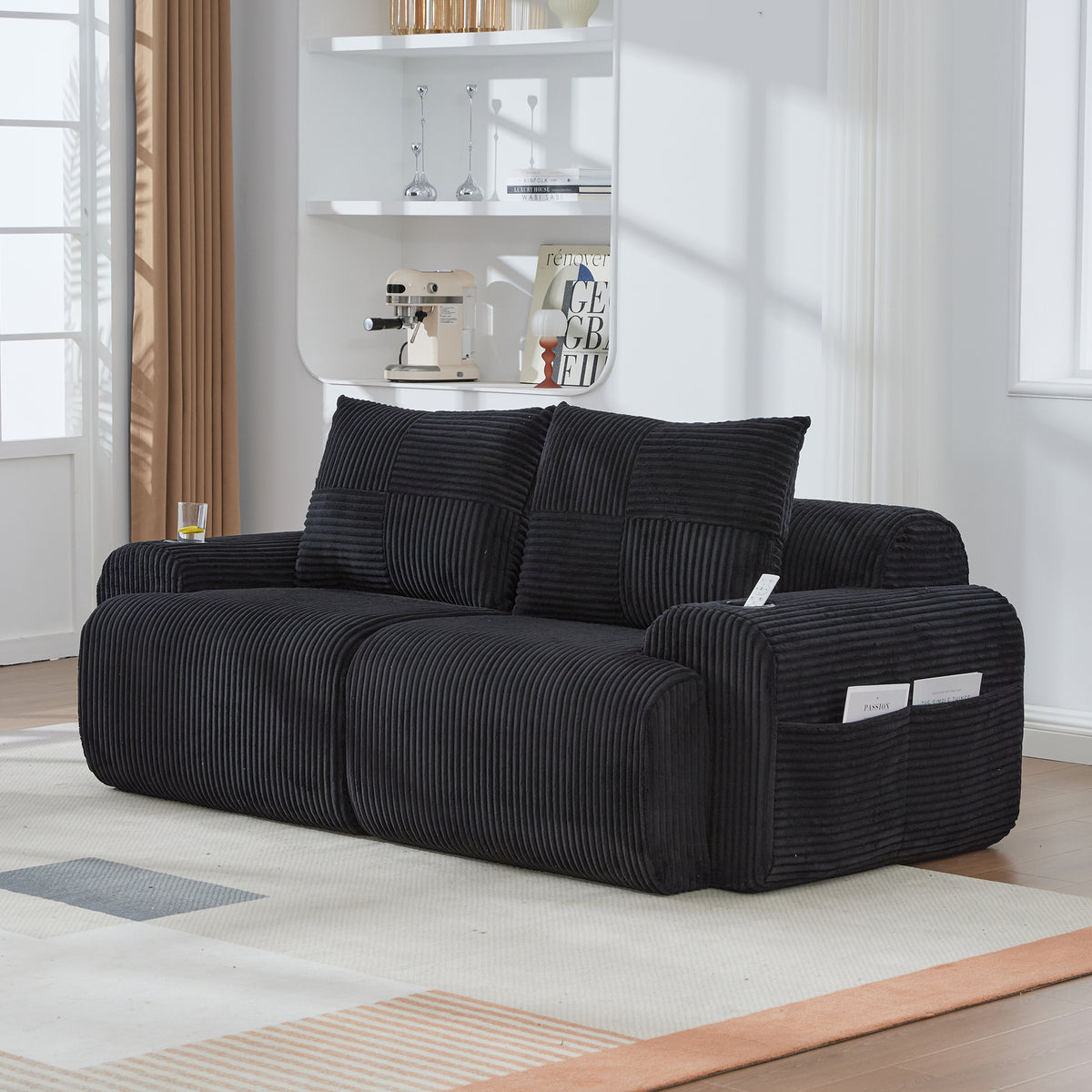 Black Corduroy 2-Seater Modular Sofa — detail 12