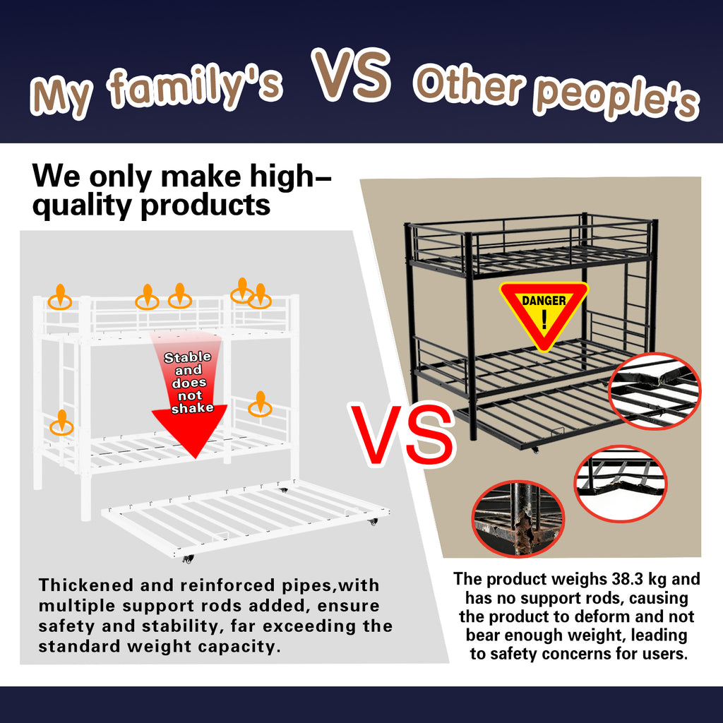 White Metal Bunk Bed with Pull-Out Trundle – 90 × 190 cm — detail 8