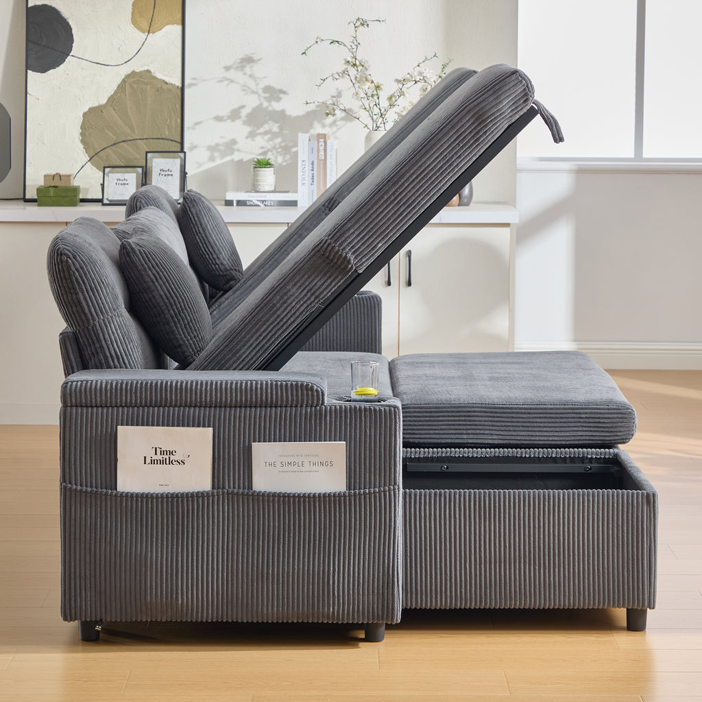 Charcoal grey Oversized Chenille Chaise Lounge with Pillows — detail 20