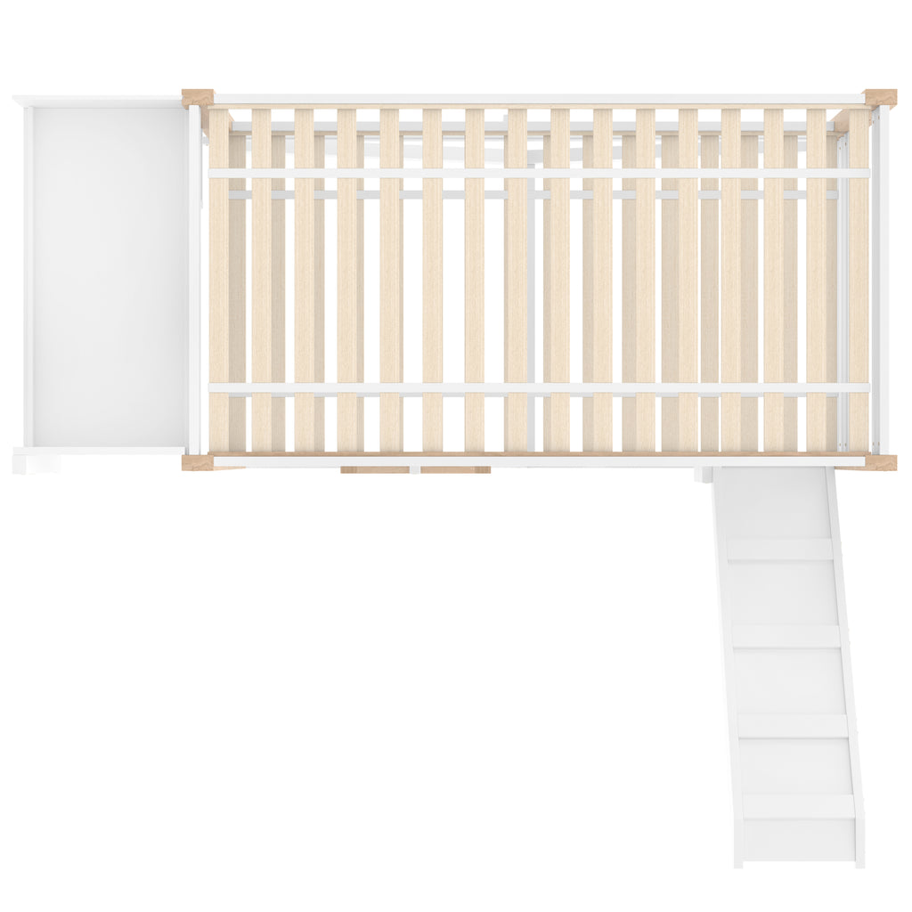 White Wooden Bunk Bed with Slide and Storage Stairs — detail 23