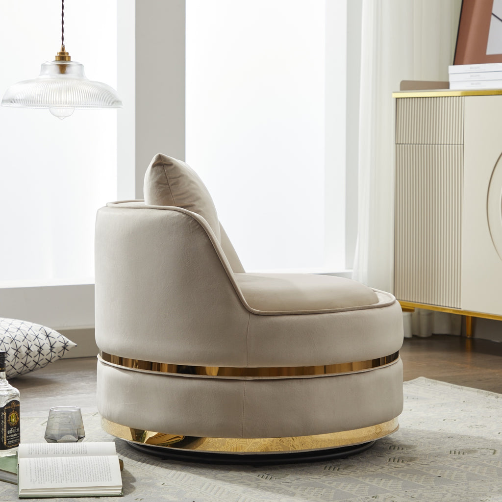 Taupe Velvet 360° Swivel Barrel Chair — detail 10
