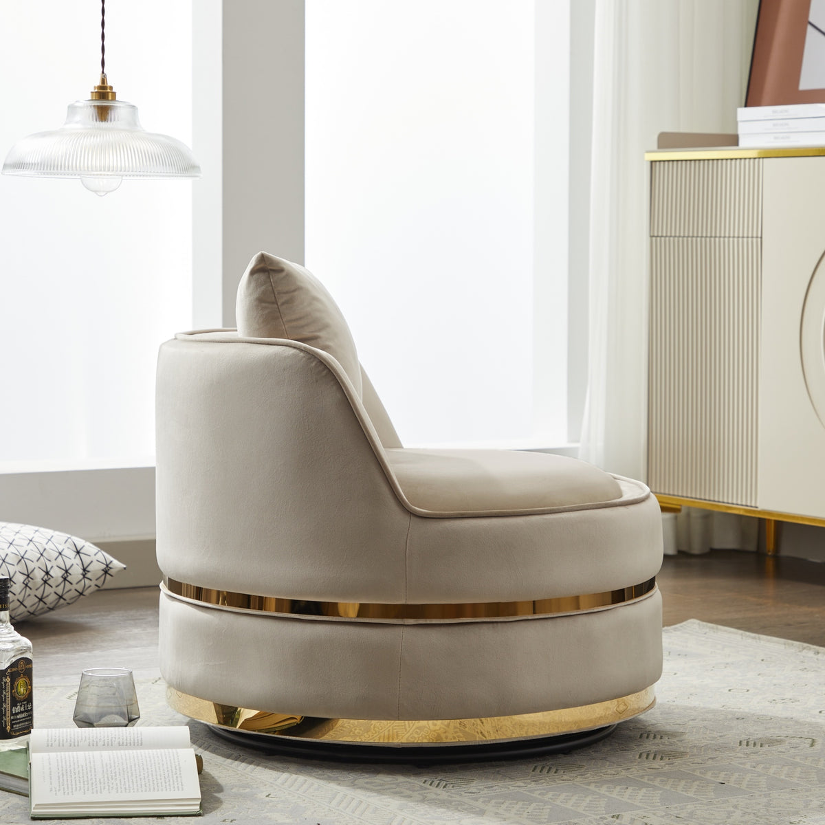 Taupe Velvet 360° Swivel Barrel Chair — detail 10