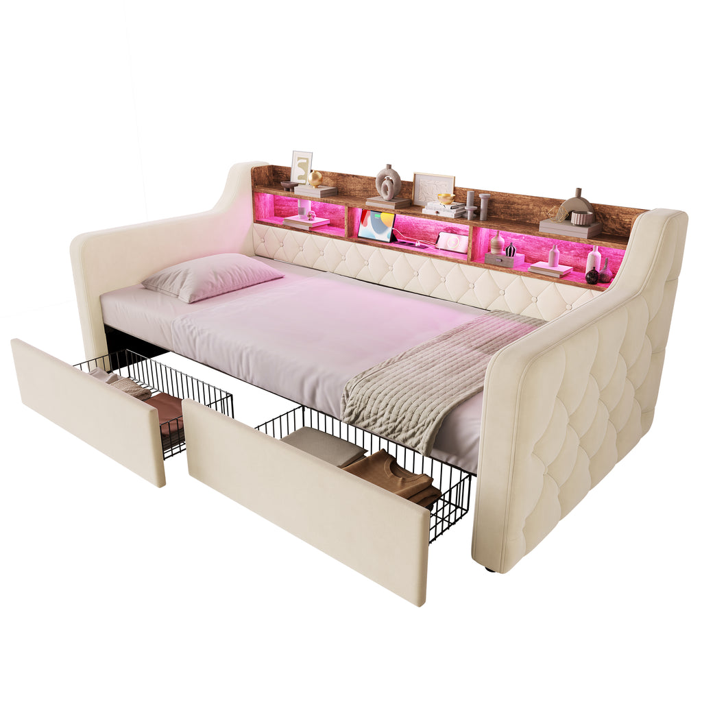 Beige Velvet Storage Bed Frame – 90 × 190 cm — detail 19
