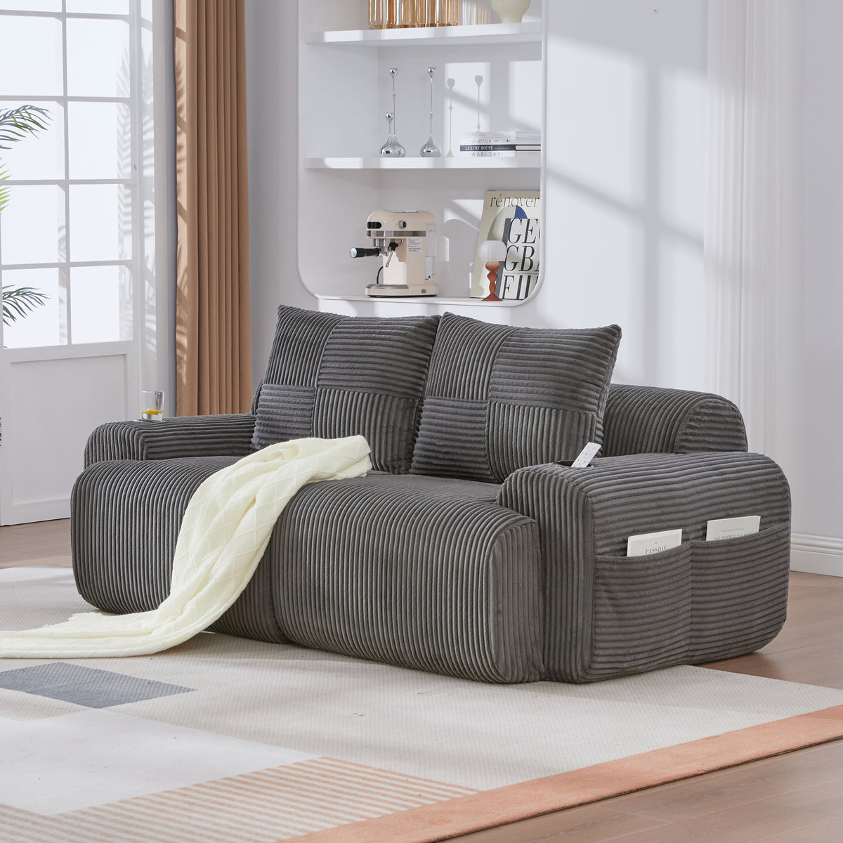 Dark Grey Corduroy 2-Seater Modular Sofa — product view