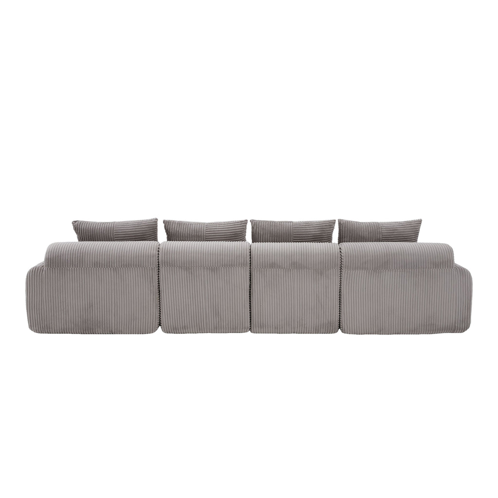 Light Grey Corduroy 4-Seater Modular Sofa with Two Ottomans — detail 17