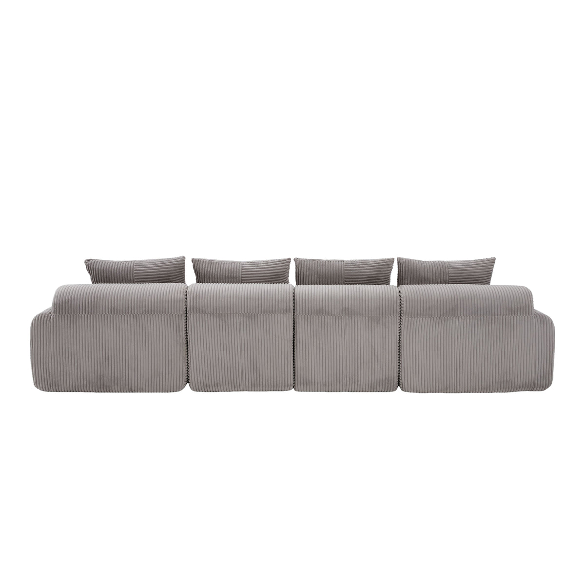 Light Grey Corduroy 4-Seater Modular Sofa with Two Ottomans — detail 17