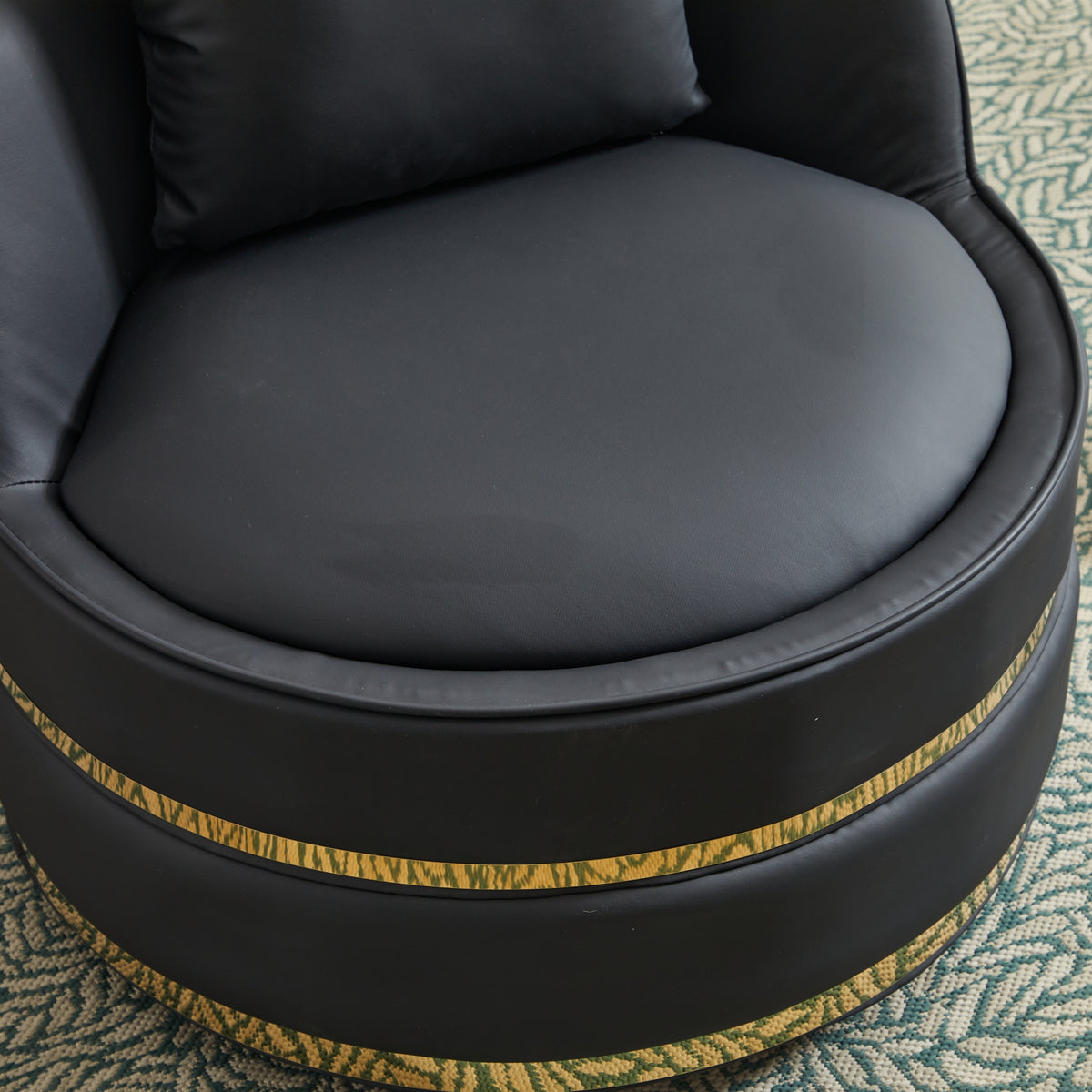 Black Faux Leather 360° Swivel Barrel Chair — detail 8