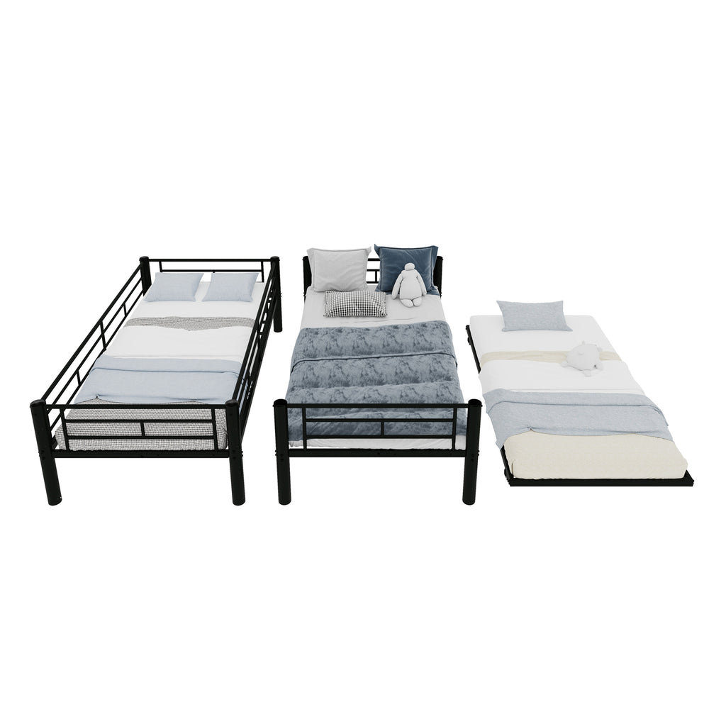 Black Metal Bunk Bed with Pull-Out Trundle – 90 × 190 cm — detail 17