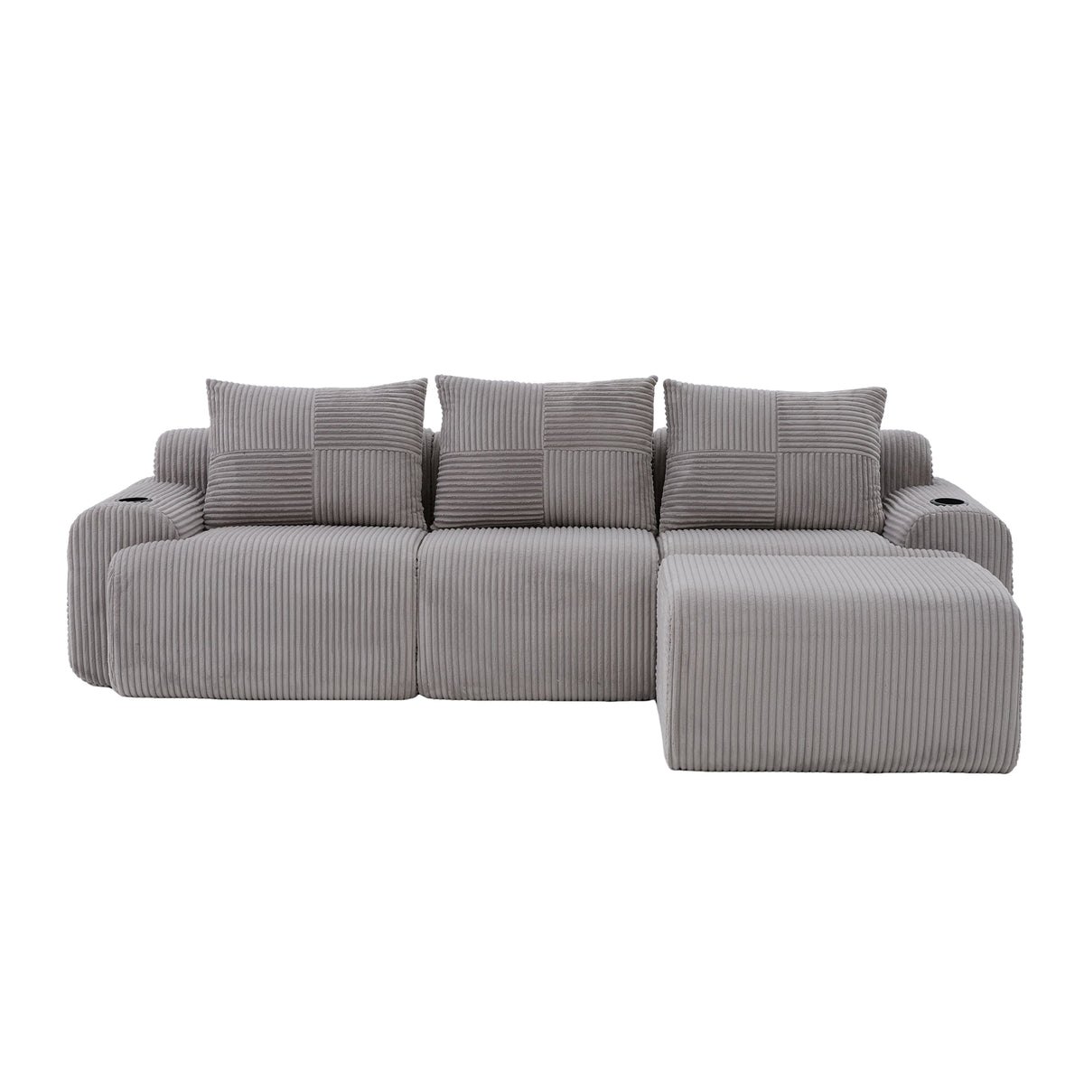 Light Grey Corduroy 3-Seater Modular Sofa with Ottoman — detail 26