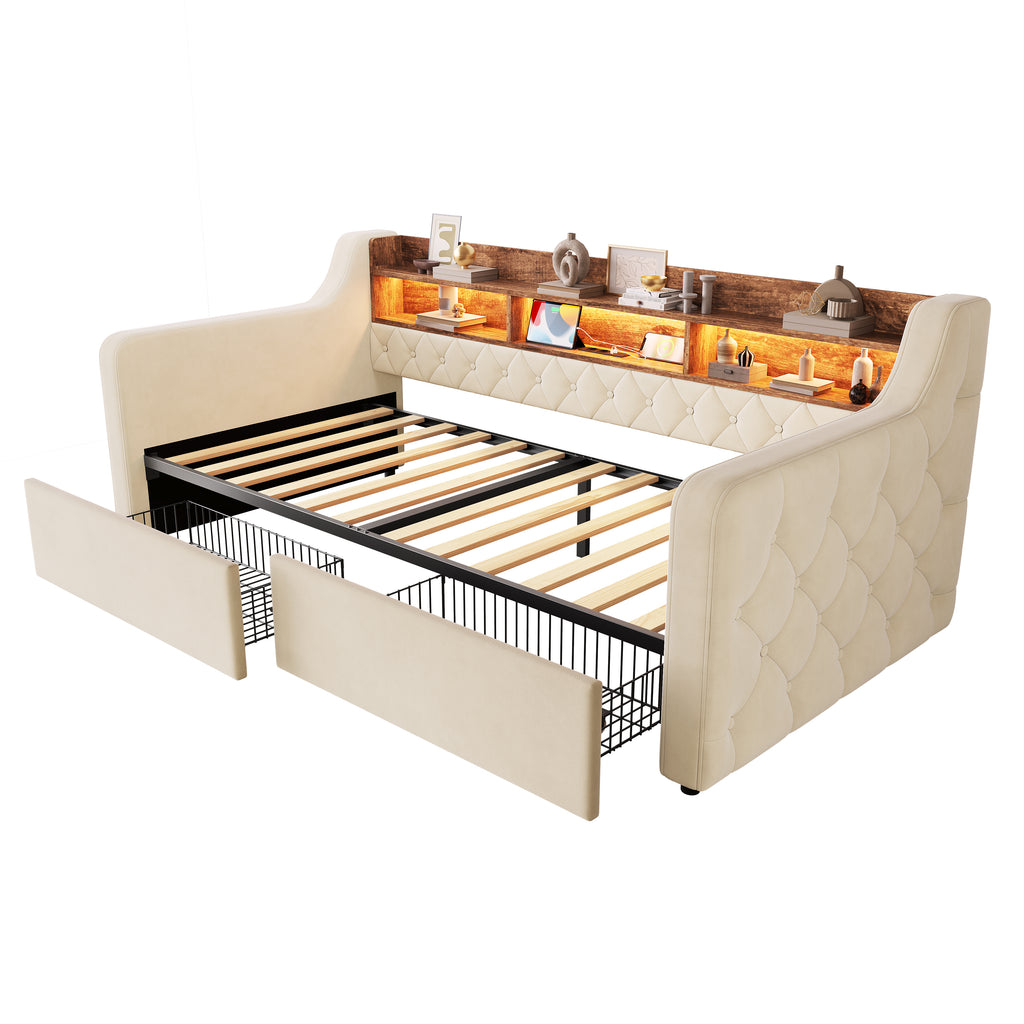 Beige Velvet Storage Bed Frame – 90 × 190 cm — detail 20