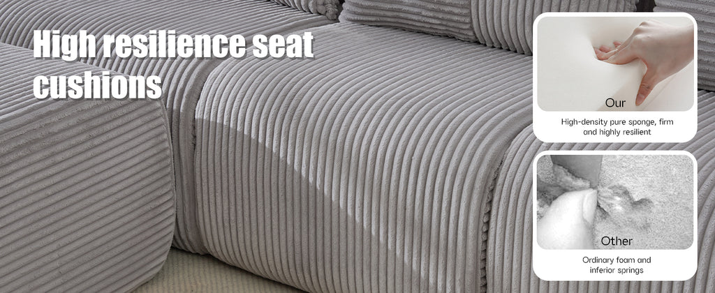 Light Grey Corduroy 4-Seater Modular Sofa with Two Ottomans — detail 27