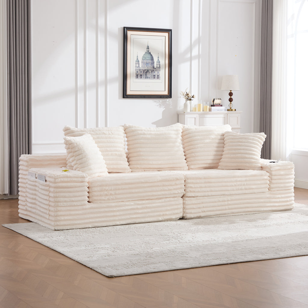 Beige Corduroy Sofa Bed — detail 9