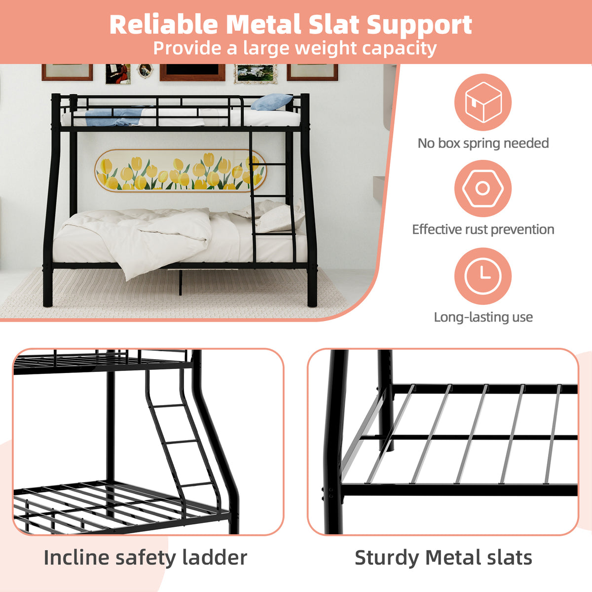 Black Metal Bunk Bed – Single over Double — detail 6