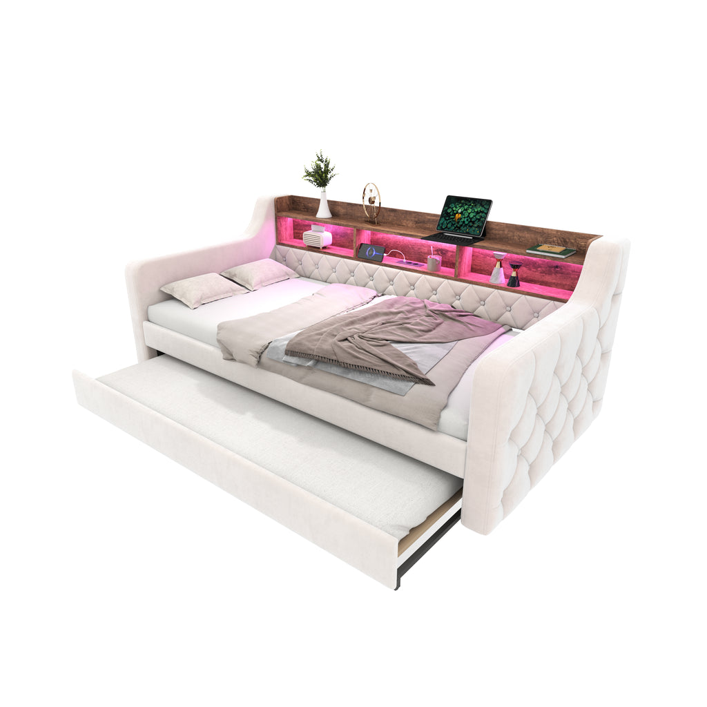 Beige Velvet Sofa Bed — detail 19