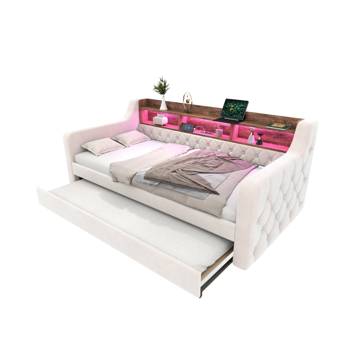Beige Velvet Sofa Bed — detail 19