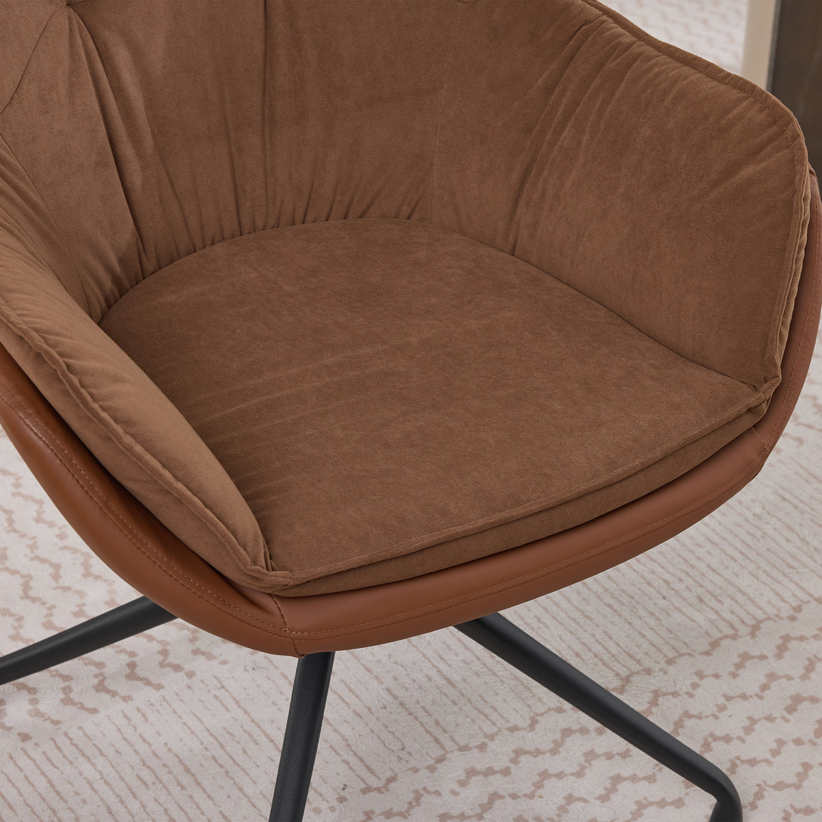 Brown Faux Leather Swivel Accent Chair with Auto-Return — detail 5