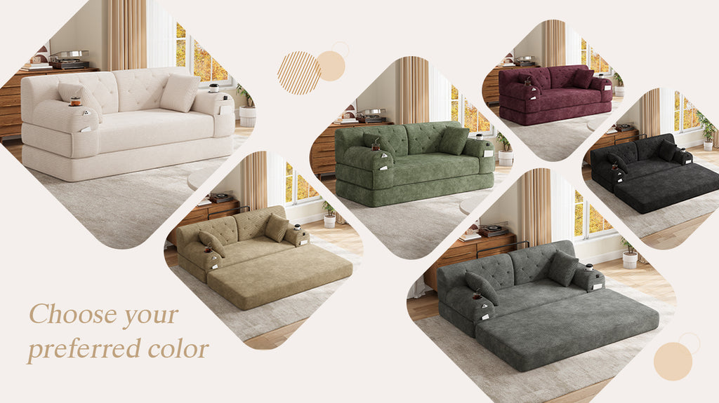 Beige Corduroy 2-Seater Sofa Bed — detail 16