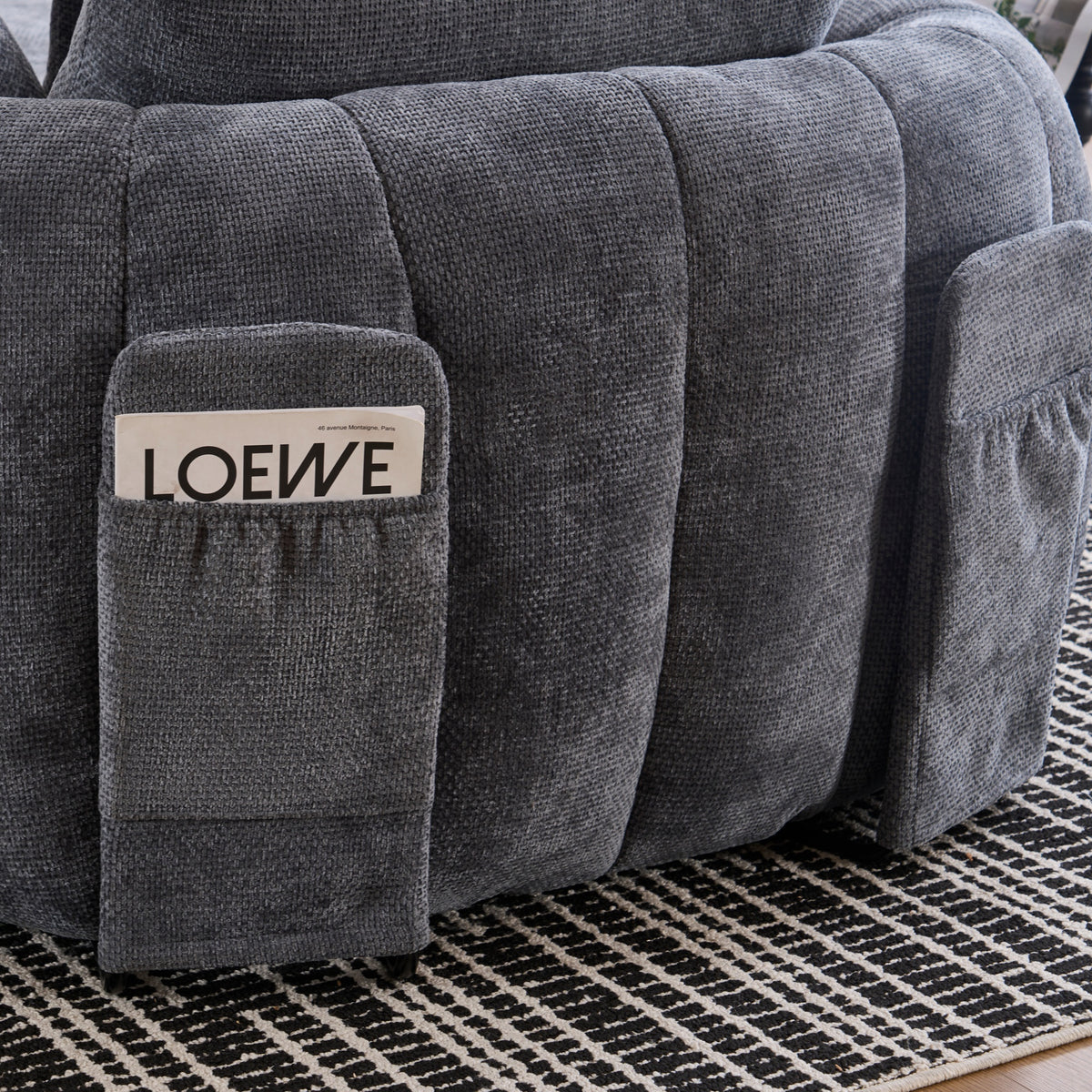Grey Oversized Chenille Chaise Lounge with Pillows — detail 9