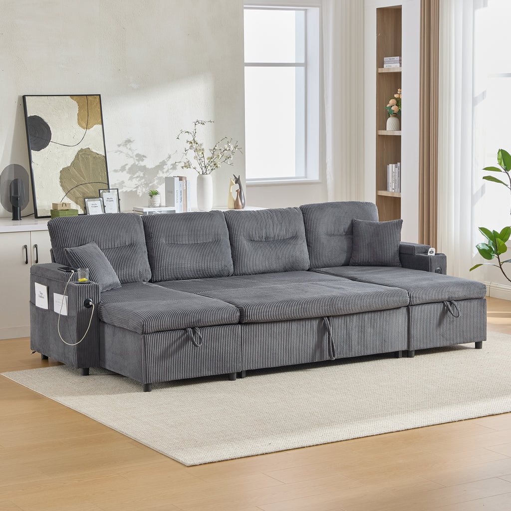 Charcoal grey Oversized Chenille Chaise Lounge with Pillows — detail 11