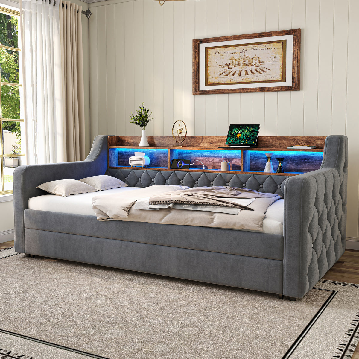 Dark Grey Velvet Sofa Bed — detail 6
