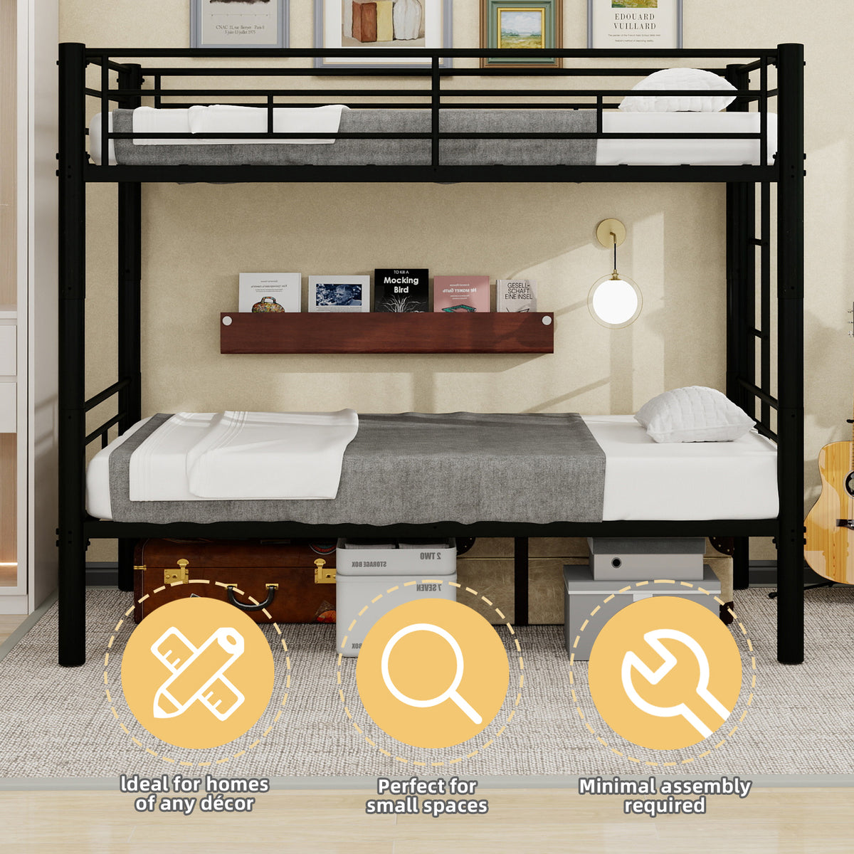 Black Convertible Metal Bunk Bed – 90 × 190 cm — detail 11