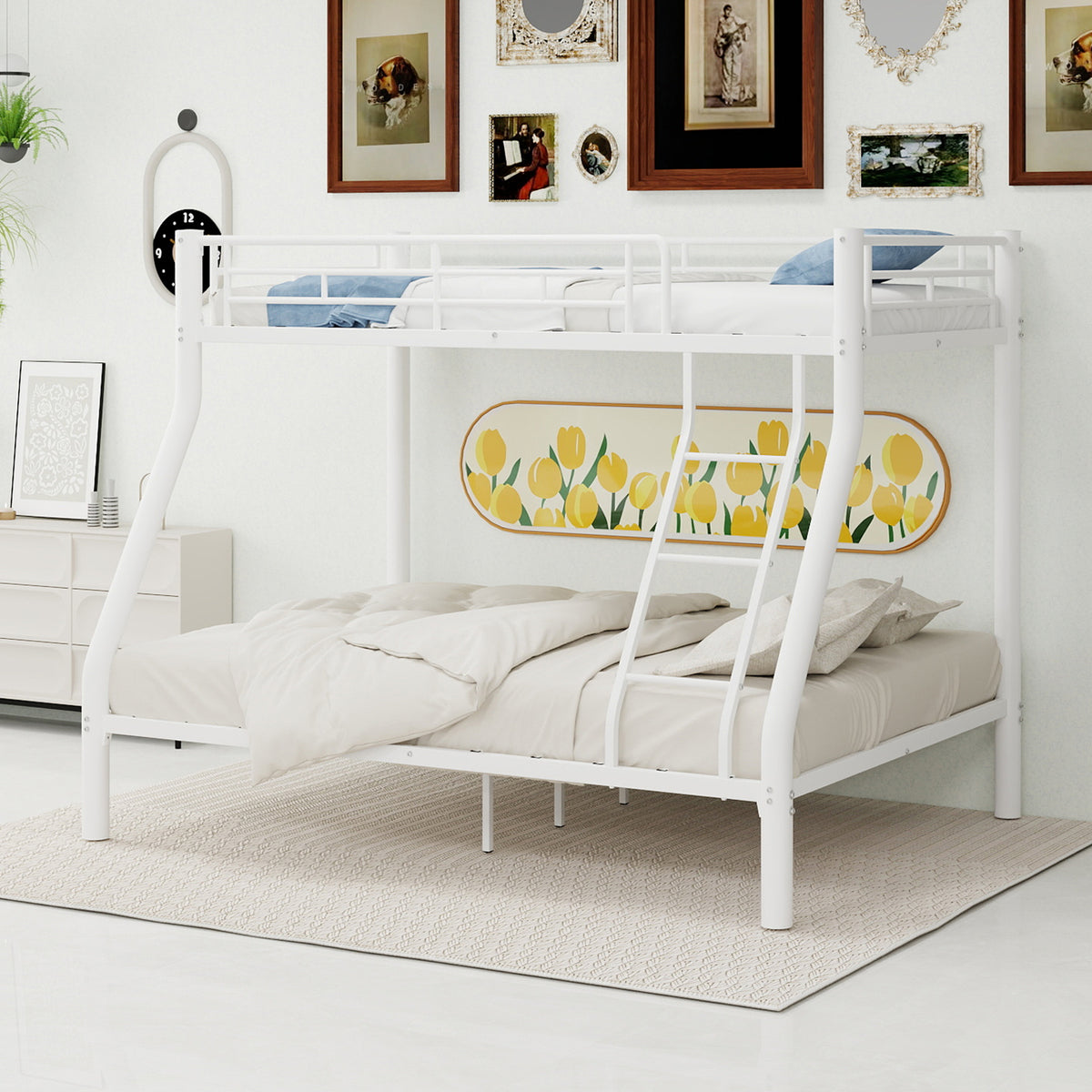 White Metal Bunk Bed – Single over Double — product view