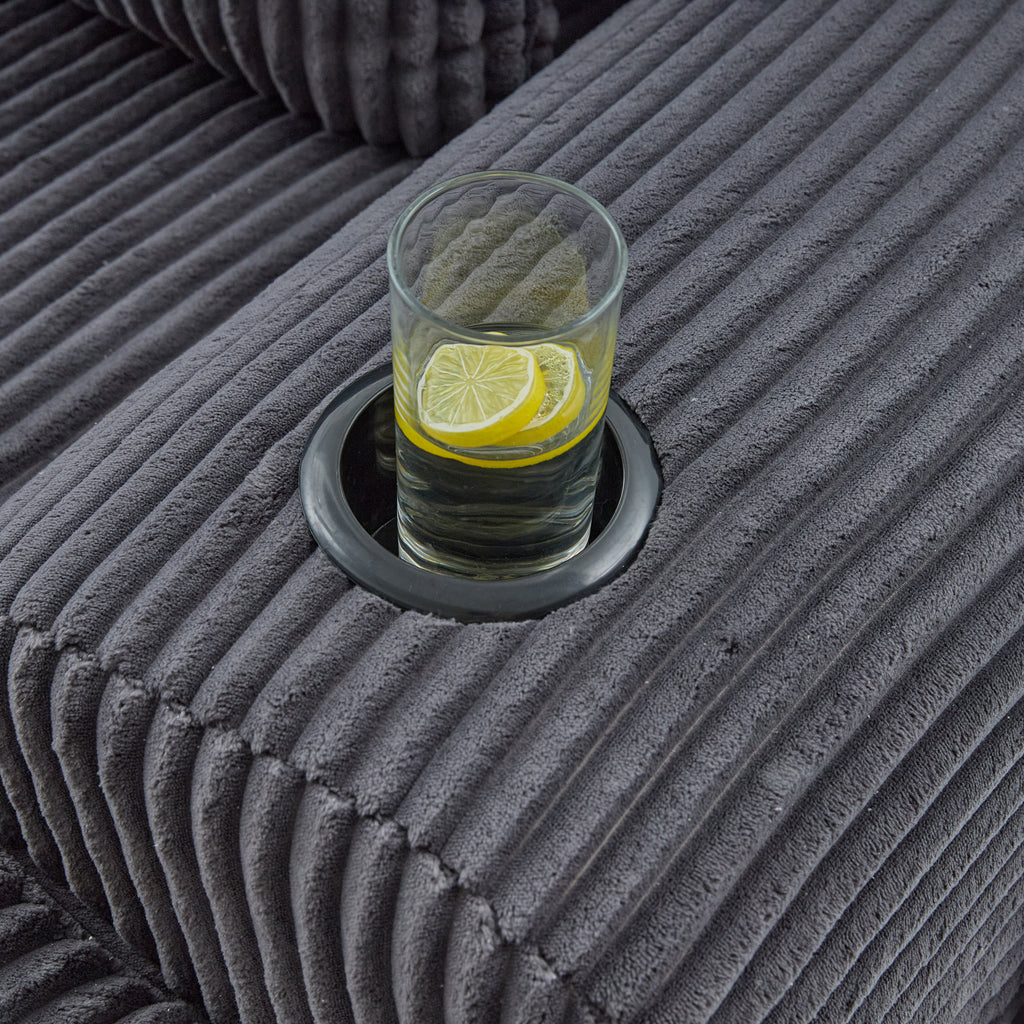 Dark Grey Corduroy 3-Seater Modular Sofa with Ottoman — detail 27