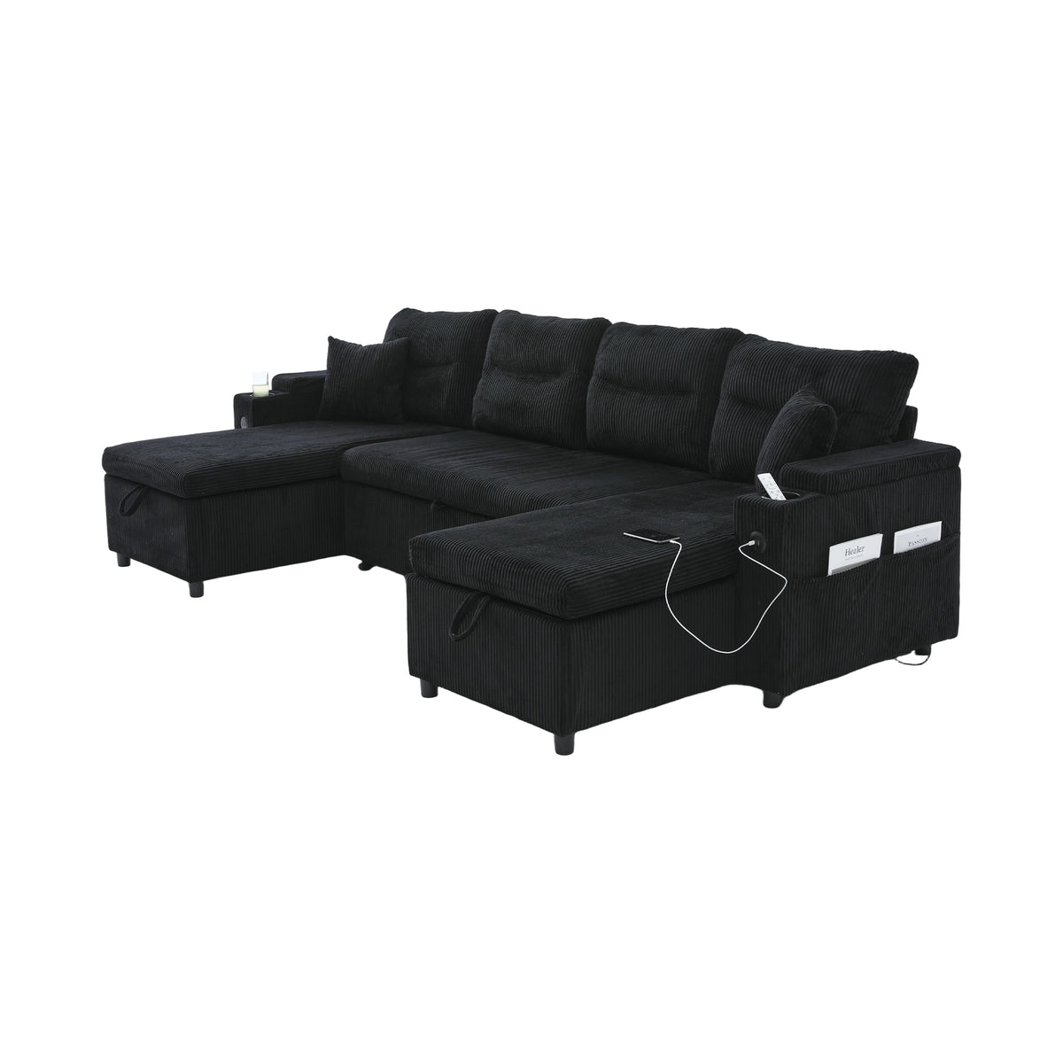 Black Oversized Chenille Chaise Lounge with Pillows — detail 26