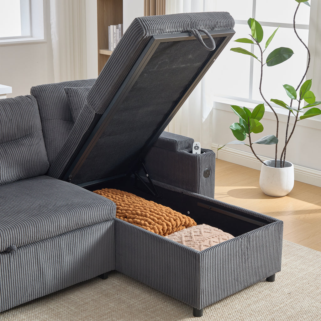 Charcoal grey Oversized Chenille Chaise Lounge with Pillows — detail 17