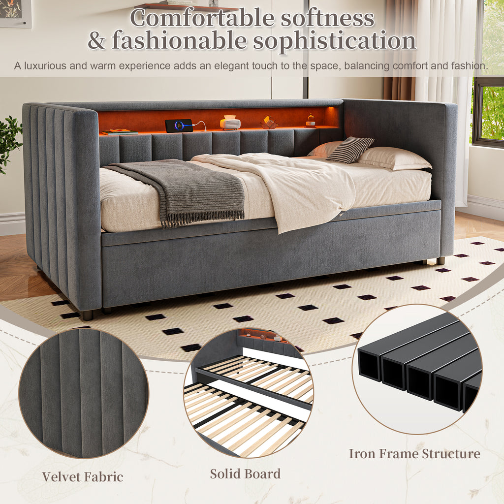 Dark Grey Velvet Sofa Bed — detail 5