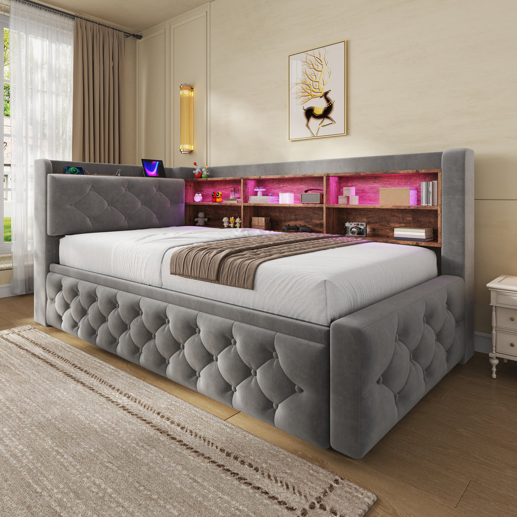 Dark Grey Velvet Storage Bed Frame – 90 × 190 cm — detail 3