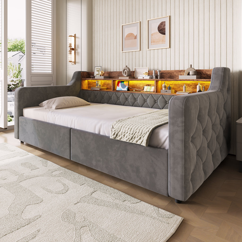 Dark Grey Velvet Storage Bed Frame – 90 × 190 cm — detail 3