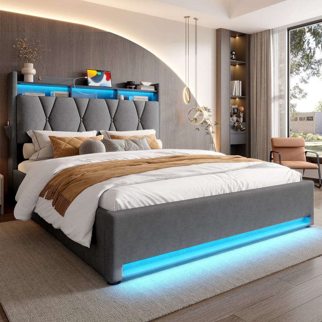 Dark Grey Velvet Storage Bed Frame – 135 × 190 cm — product view