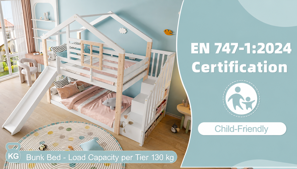 White Wooden Bunk Bed with Slide and Storage Stairs — detail 12