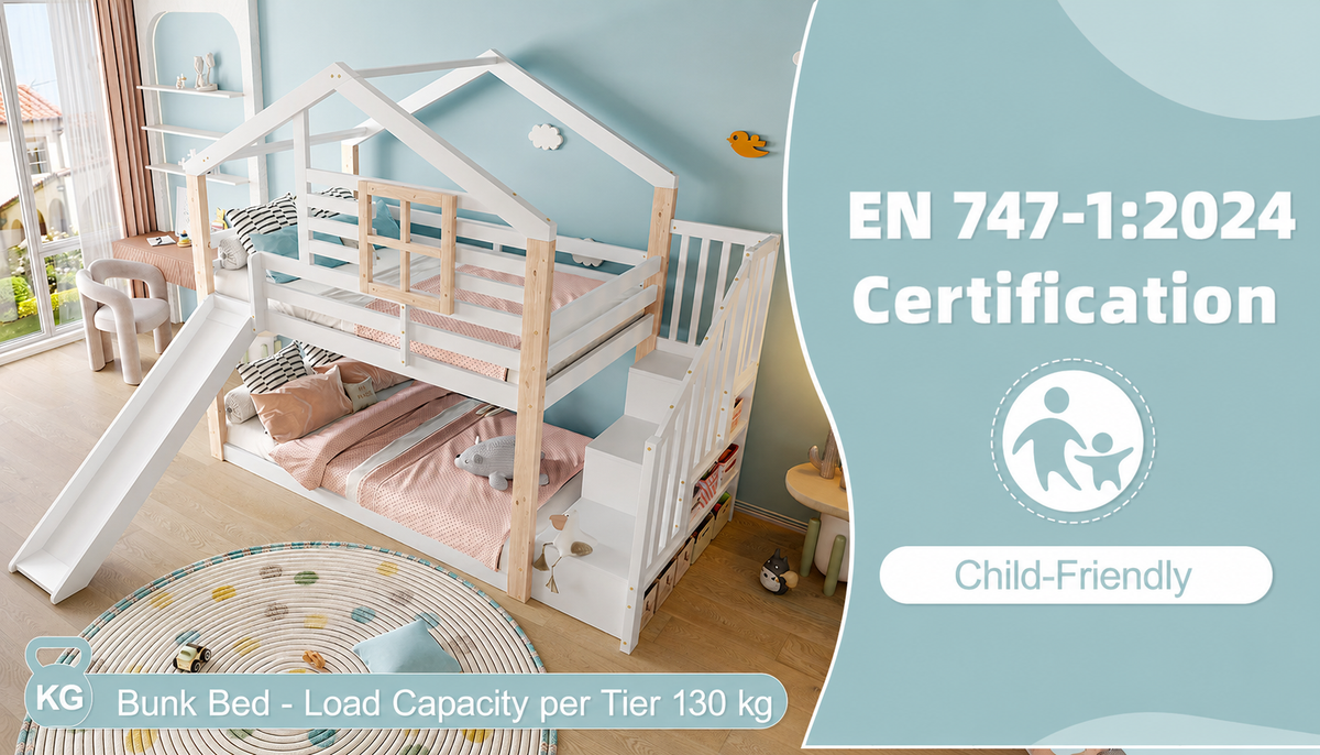 White Wooden Bunk Bed with Slide and Storage Stairs — detail 12