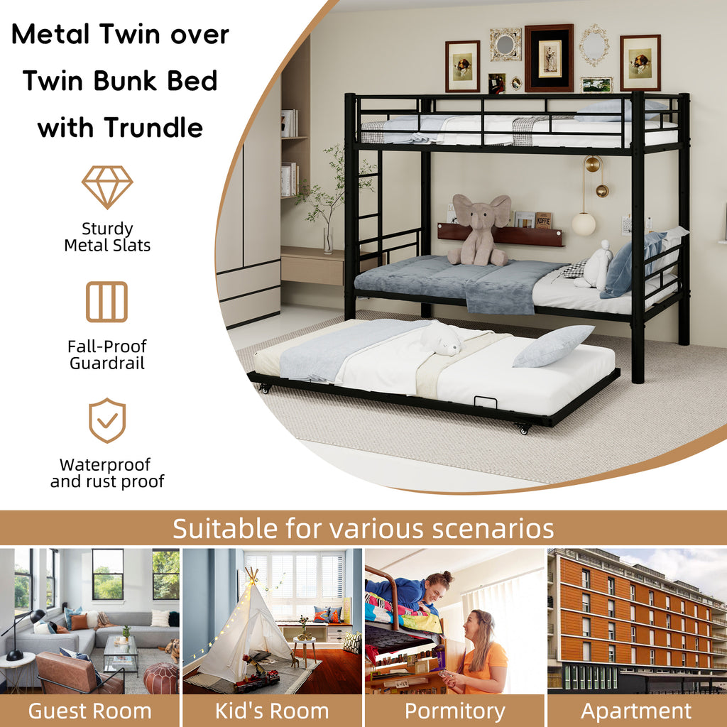 Black Metal Bunk Bed with Pull-Out Trundle – 90 × 190 cm — detail 10
