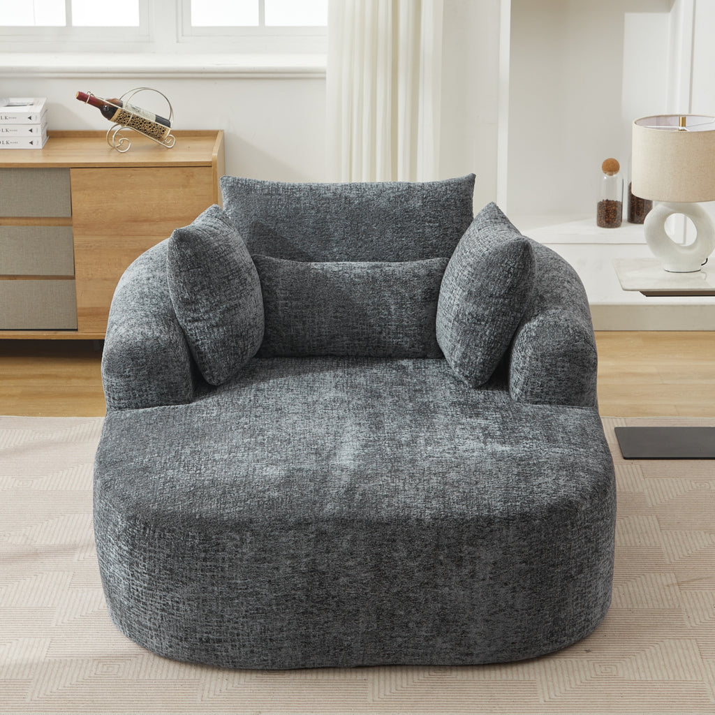 Grey Oversized Chenille Chaise Lounge with Pillows — product view