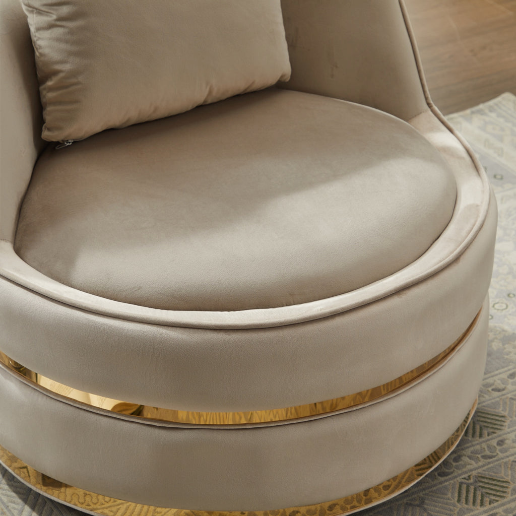 Taupe Velvet 360° Swivel Barrel Chair — detail 5