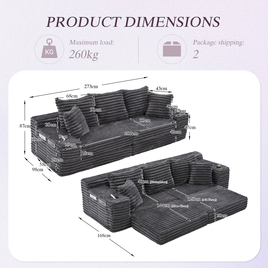 Dark Grey Corduroy Sofa Bed — detail 2