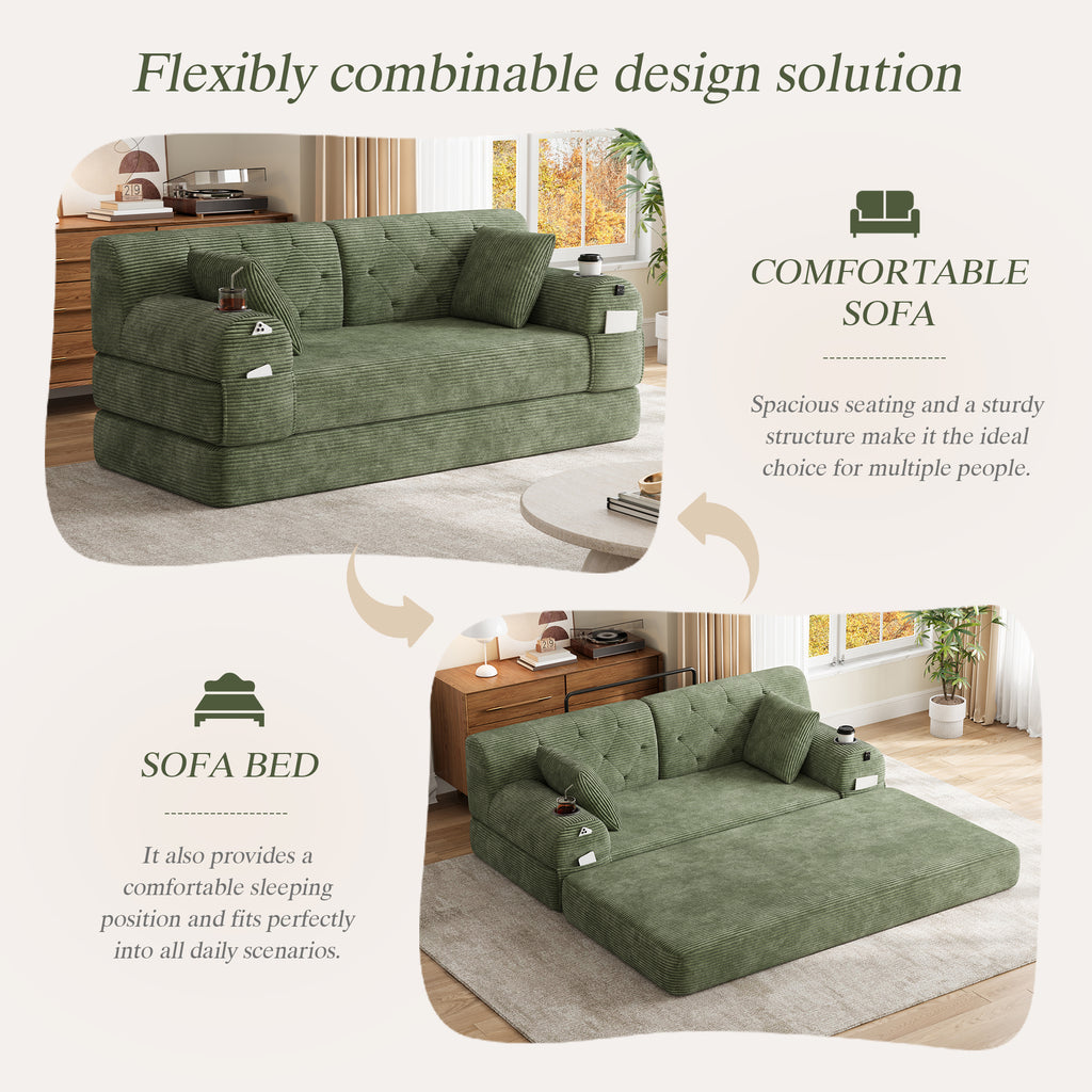 Green Corduroy 2-Seater Sofa Bed — detail 3