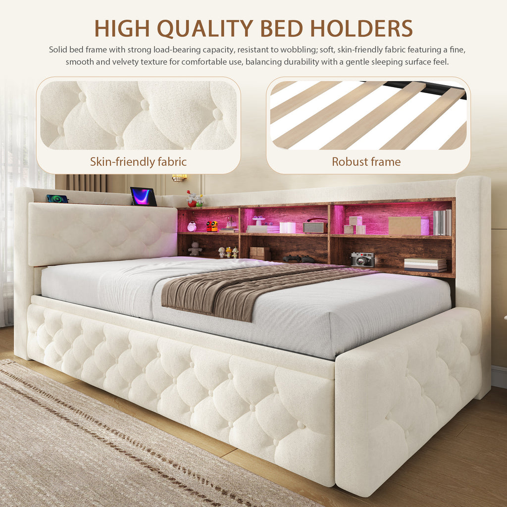 Beige Velvet Storage Bed Frame – 90 × 190 cm — detail 8