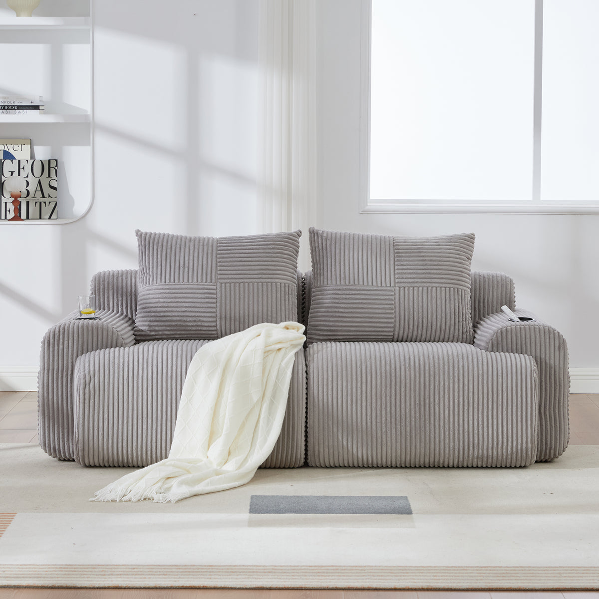 Light Grey Corduroy 2-Seater Modular Sofa — detail 4