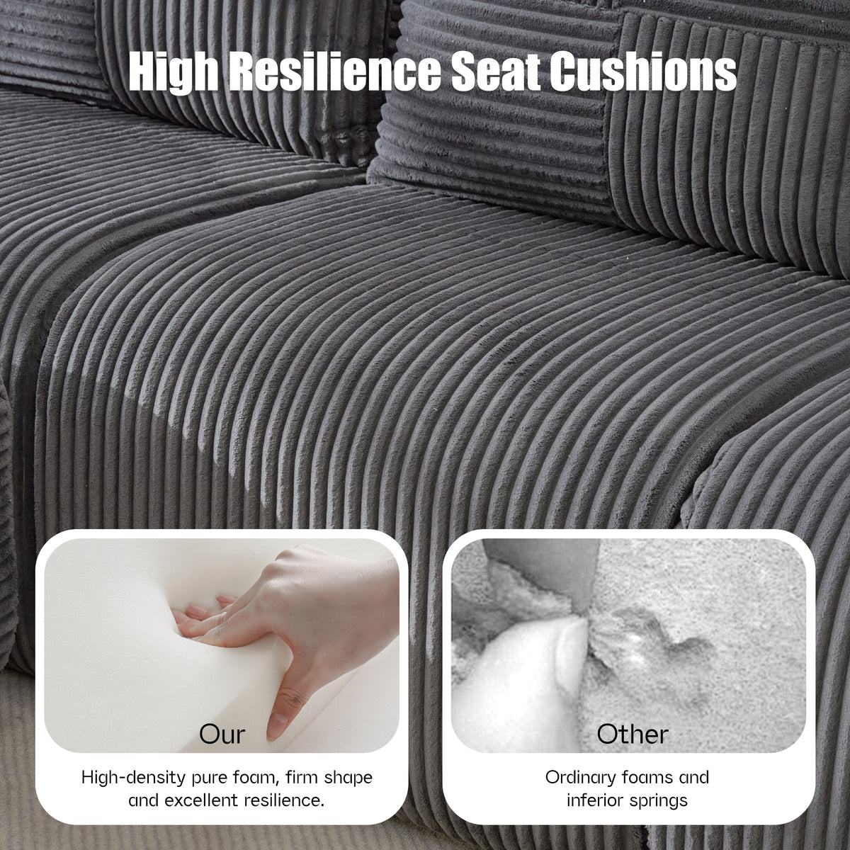 Dark Grey Corduroy 3-Seater Modular Sofa with Ottoman — detail 6